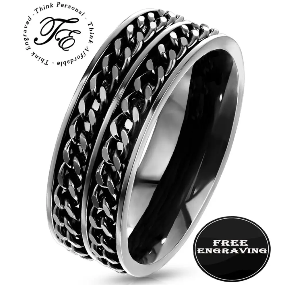 ThinkEngraved wedding Band 8 Custom Engraved Men's Double Chain Wedding Ring - Spinner Wedding Ring For Him
