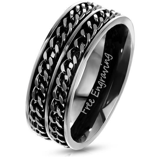ThinkEngraved wedding Band 8 Custom Engraved Men's Double Chain Wedding Ring - Spinner Wedding Ring For Him