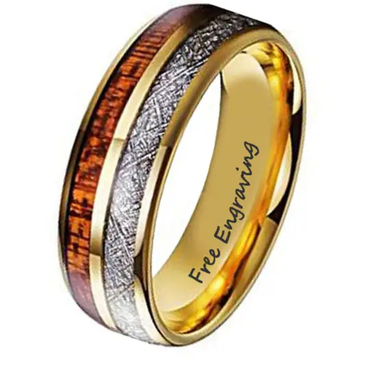 ThinkEngraved wedding Band 8 Personalized Men's Real Tungsten Wedding Band - Wood and Meteorite Inay