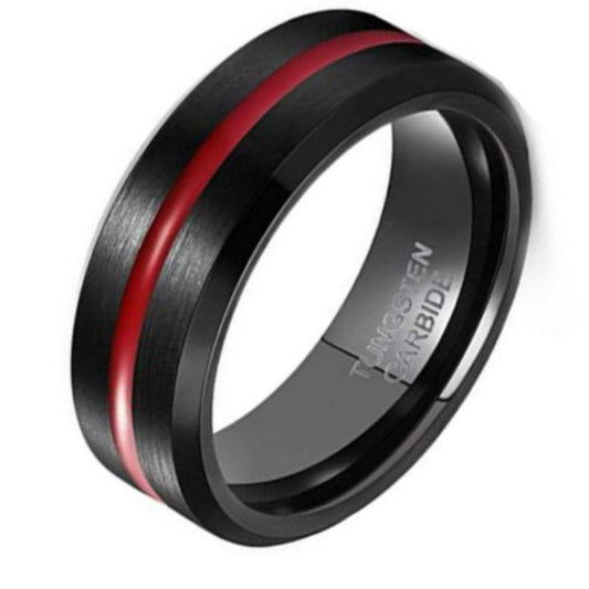 ThinkEngraved wedding Band 8 Personalized Men's Wedding Band With Thin Red Line Groove