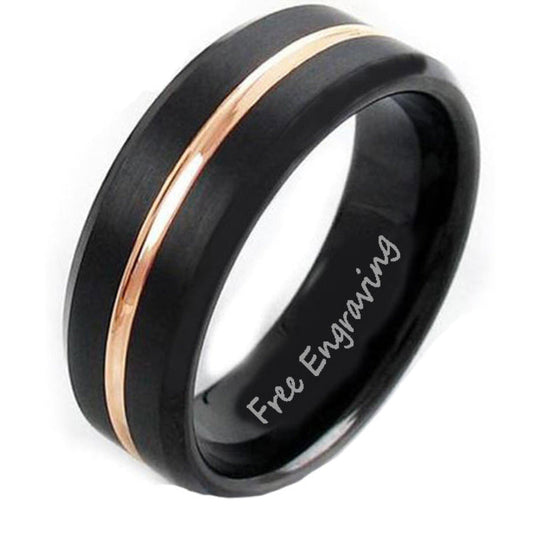 ThinkEngraved Wedding Band 9 Personalized Men's Wedding Ring Band With Thin Gold Line Groove