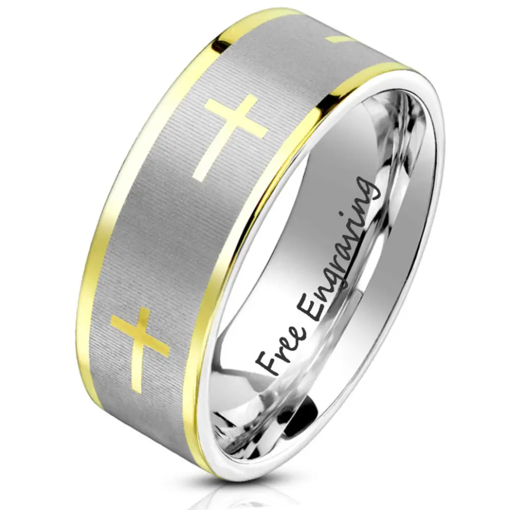 ThinkEngraved wedding Band 9 Custom Engraved Men's Christian Cross Wedding Ring - Engraved Handwriting Ring For Guys