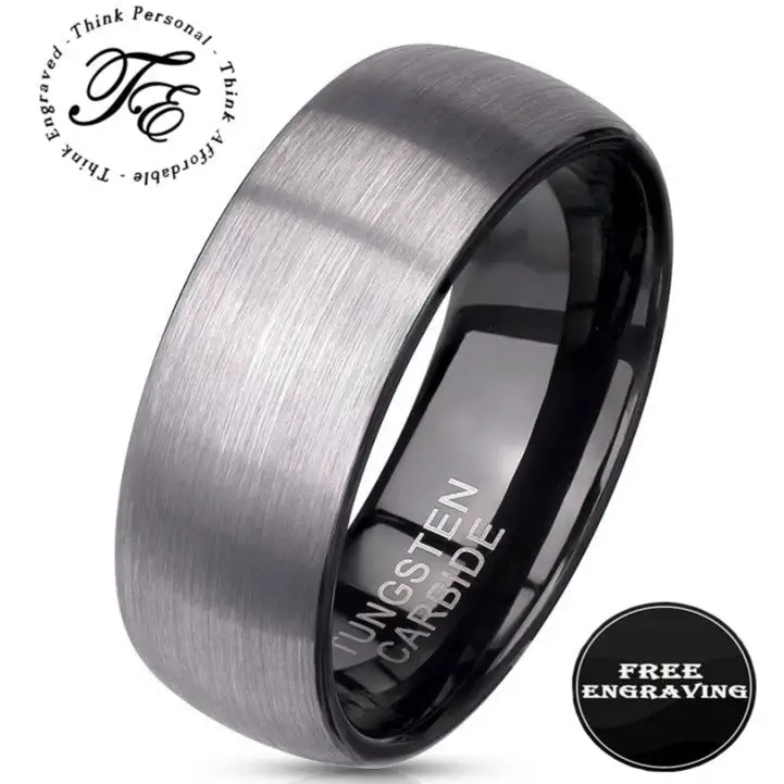 ThinkEngraved wedding Band 9 Custom Engraved Men's Tungsten Brushed Steel Wedding Ring - Personalized Handwriting