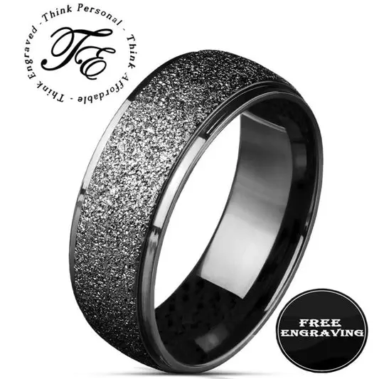ThinkEngraved wedding Band 9 Personalized Engraved Men's Black Sandblasted Wedding Ring - Wedding Ring For Guys