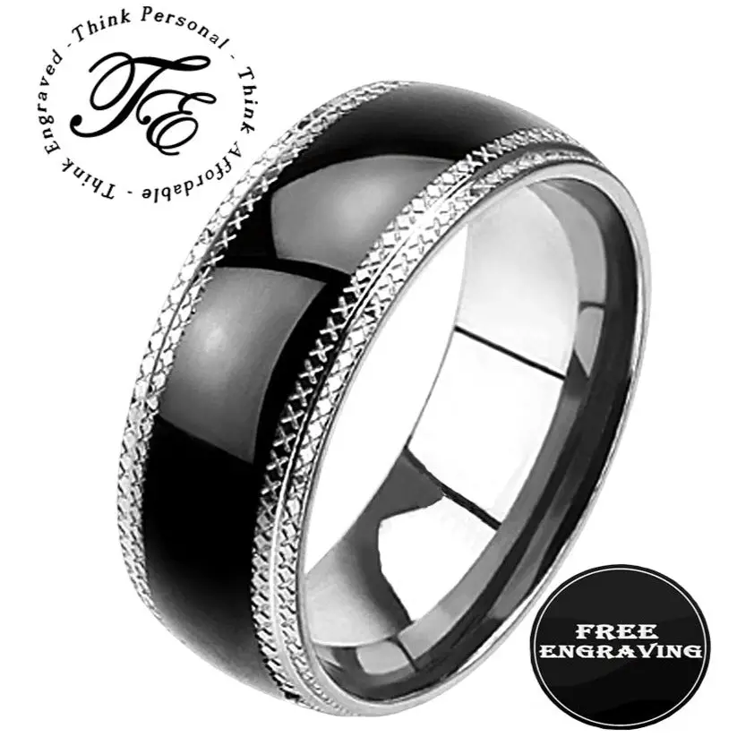 ThinkEngraved wedding Band 9 Personalized Engraved Men's Wedding Ring Stainless Steel X-Band Wedding Ring