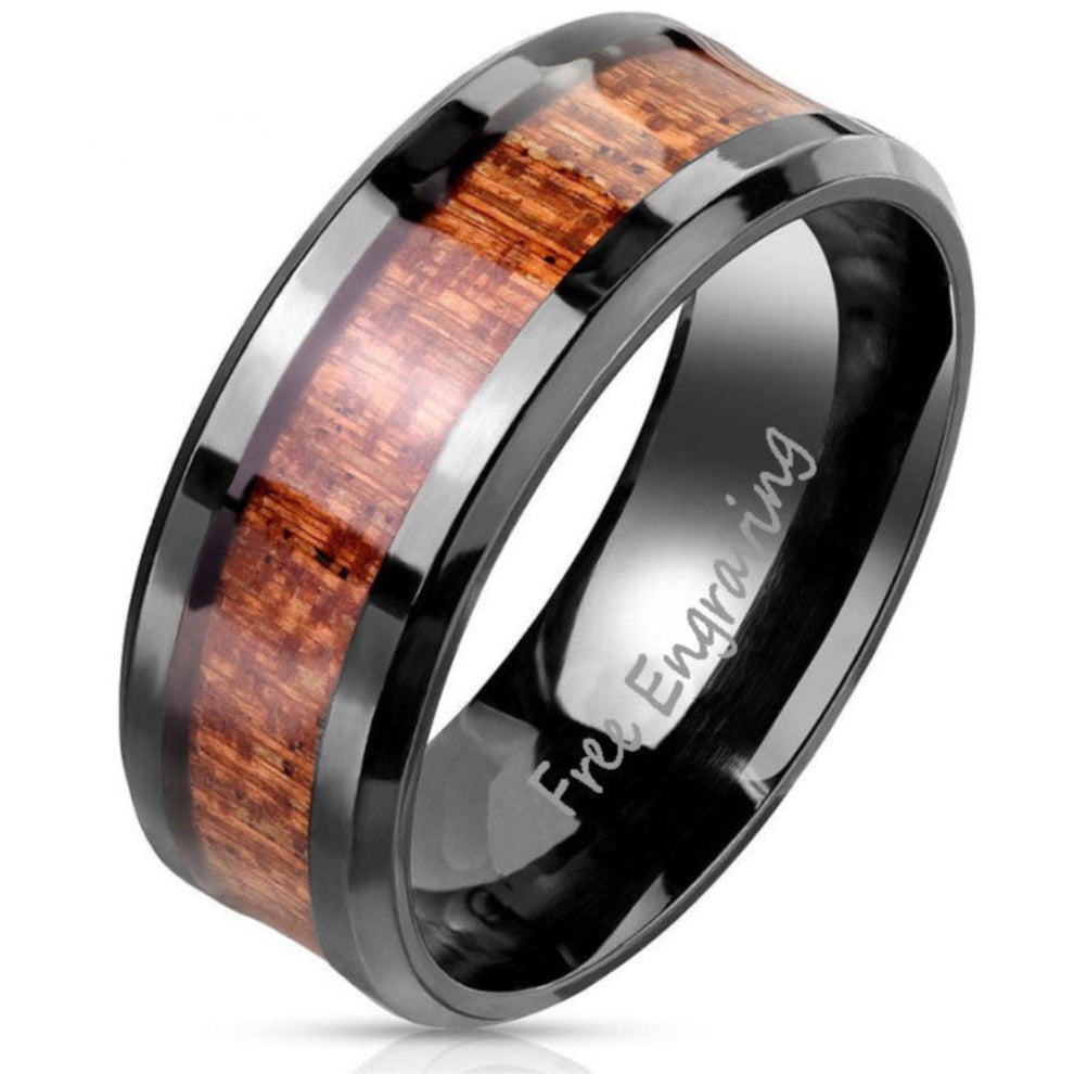 Personalized Engraved Men's Wood Inlay Tungsten Wedding Ring – Think ...