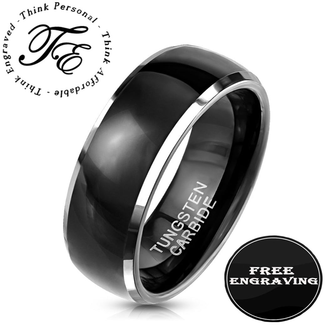 ThinkEngraved wedding Band 9 Personalized Men's Black Traditional Wedding Ring - Engraved Handwriting Wedding Ring