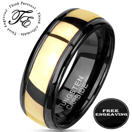 ThinkEngraved wedding Band 9 Personalized Men's Gold Tungsten Wedding Ring - Engraved Tungsten Handwriting Ring