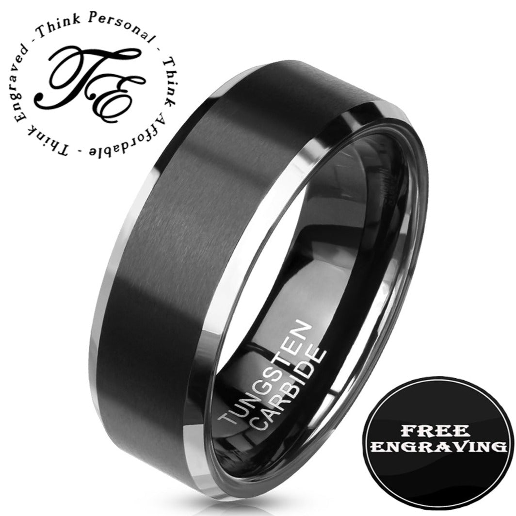 ThinkEngraved wedding Band 9 Personalized Men's Matte Black Tungsten Wedding Ring  - Engraved Wedding Ring