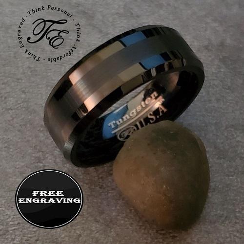 ThinkEngraved Wedding Band 9 Personalized Men's Promise Ring Band Two Tone Black Tungsten