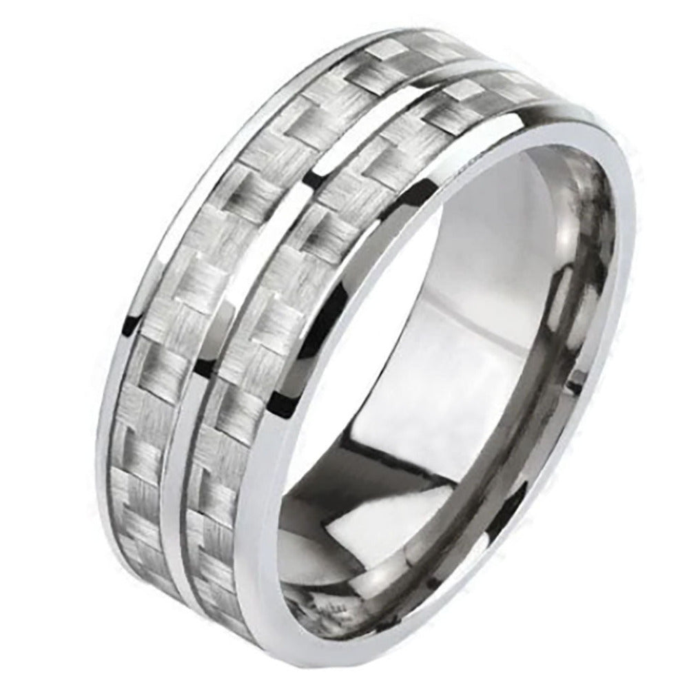 ThinkEngraved wedding Band 9 Personalized Men's Titanium Wedding Band - Double Carbon Fiber Inalys