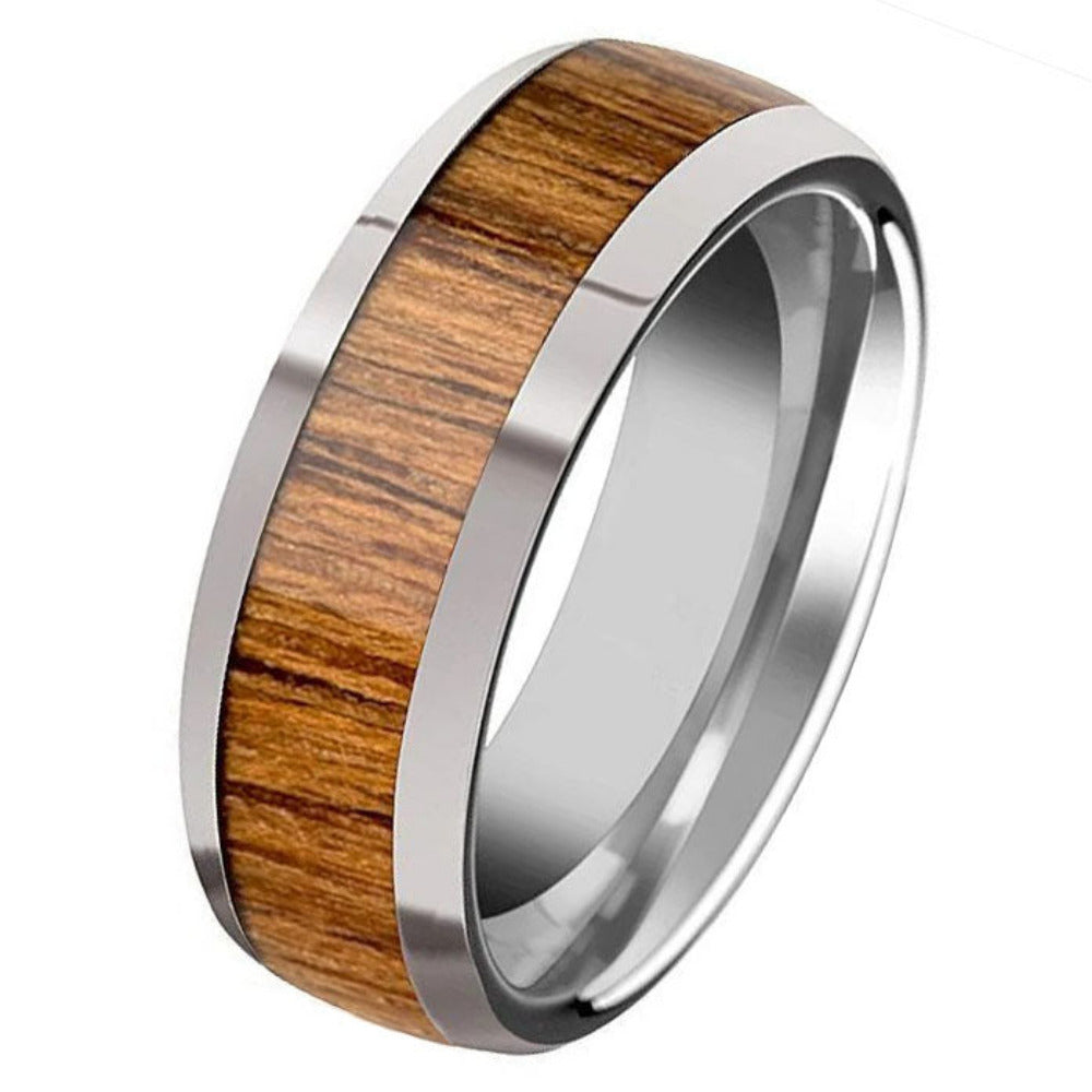 ThinkEngraved wedding Band 9 Personalized Men's Titanium Wedding Band - Silver Band With Wood Inlay