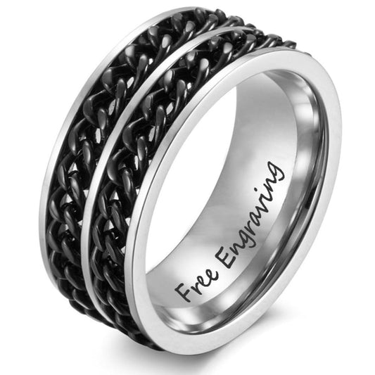ThinkEngraved wedding Band 9 Personalized Men's Titanium Wedding Band - Silver With Double Chain Inlays