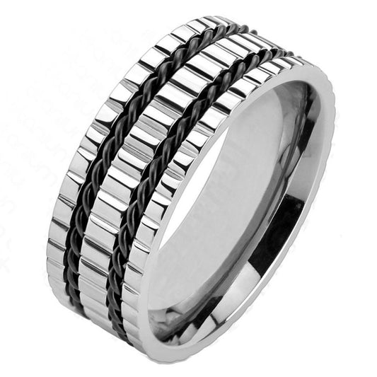 ThinkEngraved wedding Band 9 Personalized Men's Titanium Wedding Band - Silver With Double Wire Inlays