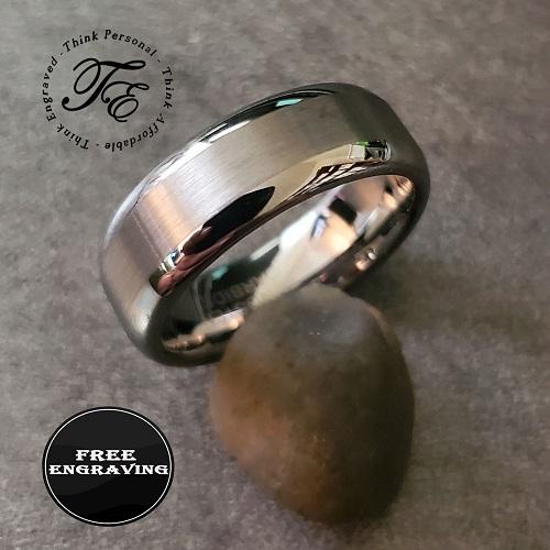 ThinkEngraved wedding Band 9 Personalized Men's Tungsten Wedding Ring - Brushed Steel Outer Band