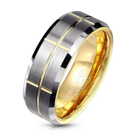ThinkEngraved wedding Band 9 Personalized Men's Wedding Band - Grooved 14k Gold Over Real Tungsten