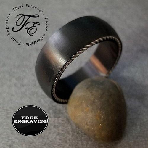 ThinkEngraved wedding Band 9 Personalized Men's Wedding Band - Side Wire Cable Inlay Stainless Steel