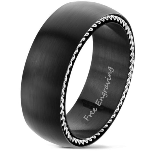 ThinkEngraved wedding Band 9 Personalized Men's Wedding Band - Side Wire Cable Inlay Stainless Steel