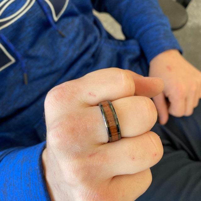 ThinkEngraved wedding Band Custom Engraved Men's Black Wood Wedding Ring - Wood Wedding Ring For Guys