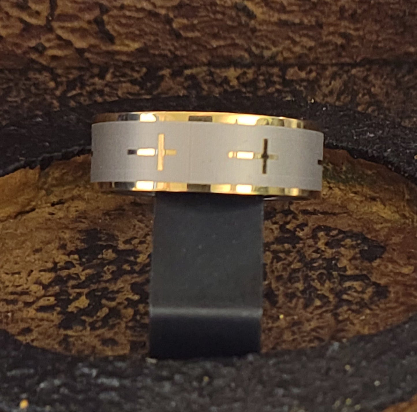 ThinkEngraved wedding Band Custom Engraved Men's Christian Cross Wedding Ring - Engraved Handwriting Ring For Guys