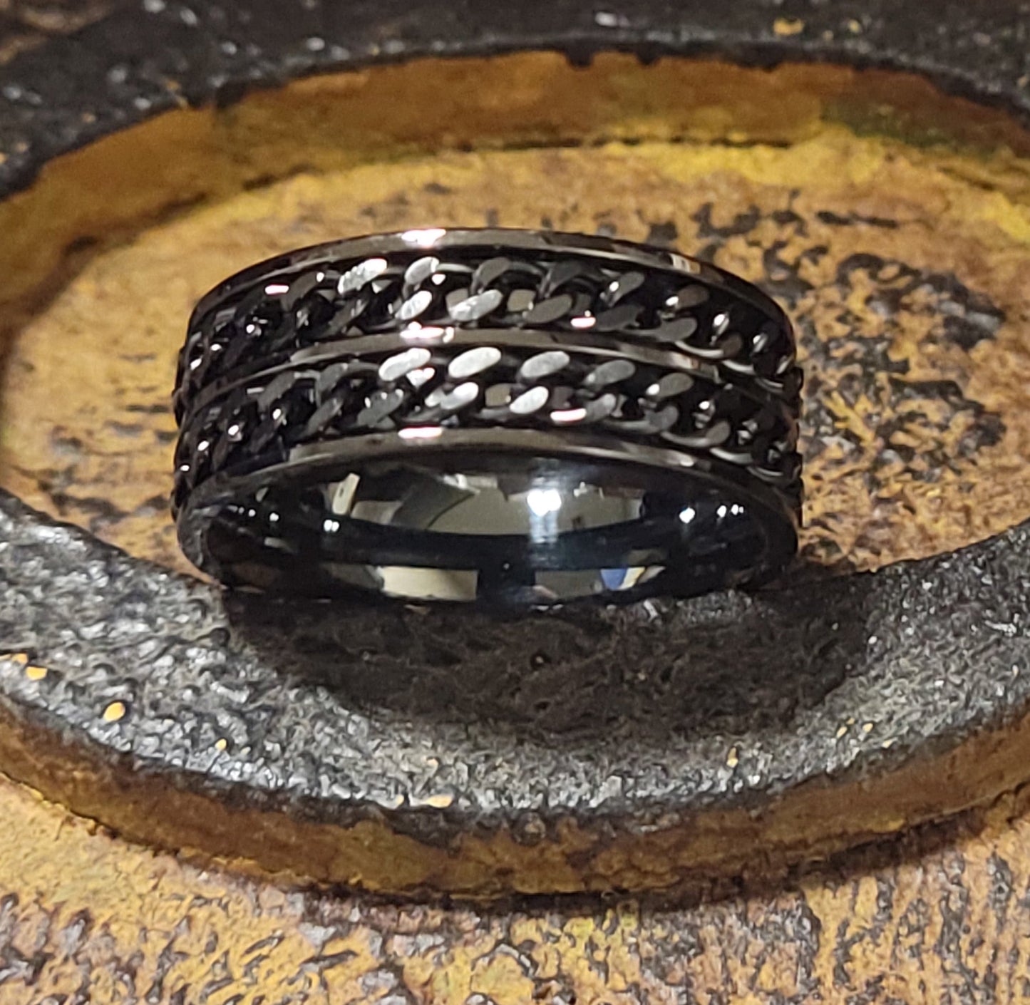 ThinkEngraved wedding Band Custom Engraved Men's Double Chain Wedding Ring - Spinner Wedding Ring For Him