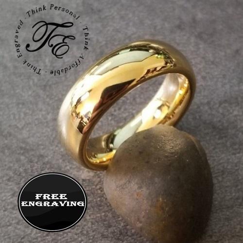 ThinkEngraved wedding Band Custom Engraved Men's Gold Tungsten Wedding Ring - Personalized Handwriting Wedding Ring