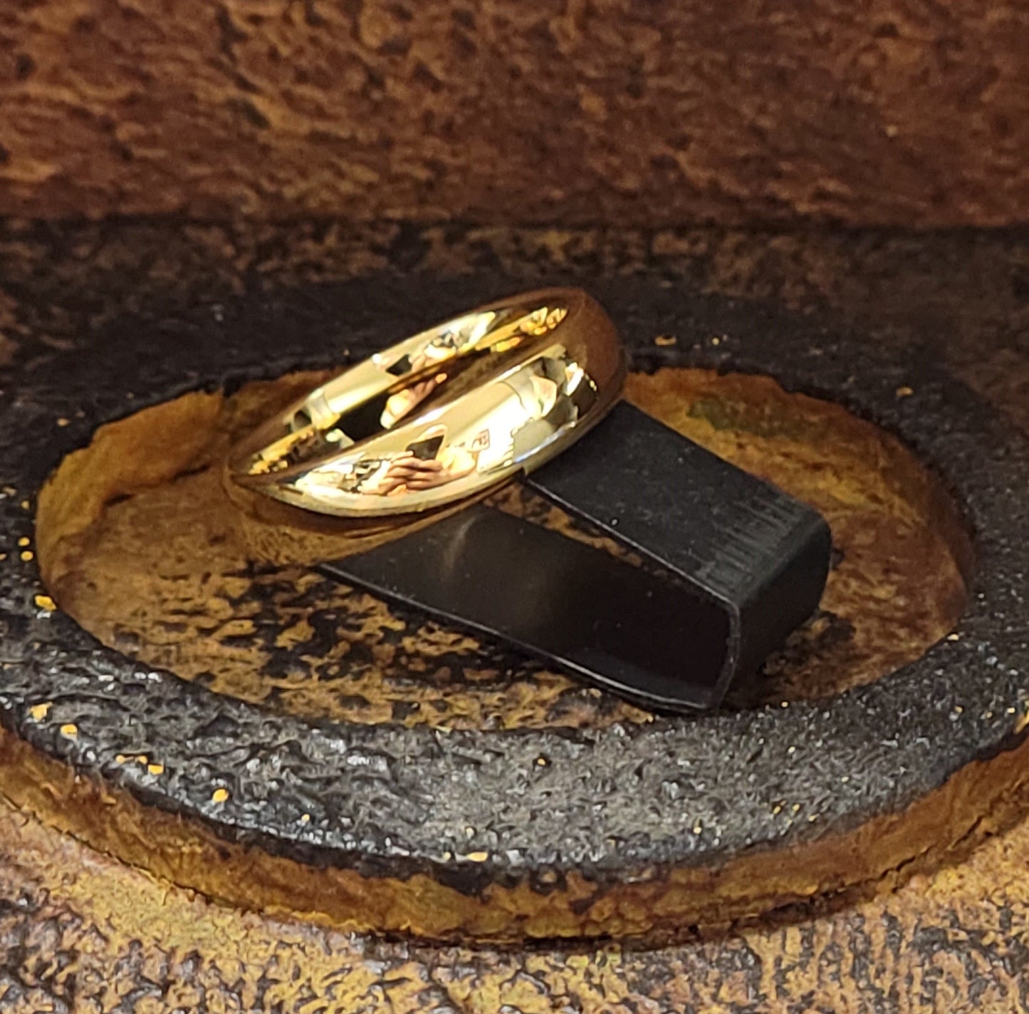 ThinkEngraved wedding Band Custom Engraved Men's Gold Tungsten Wedding Ring - Personalized Handwriting Wedding Ring