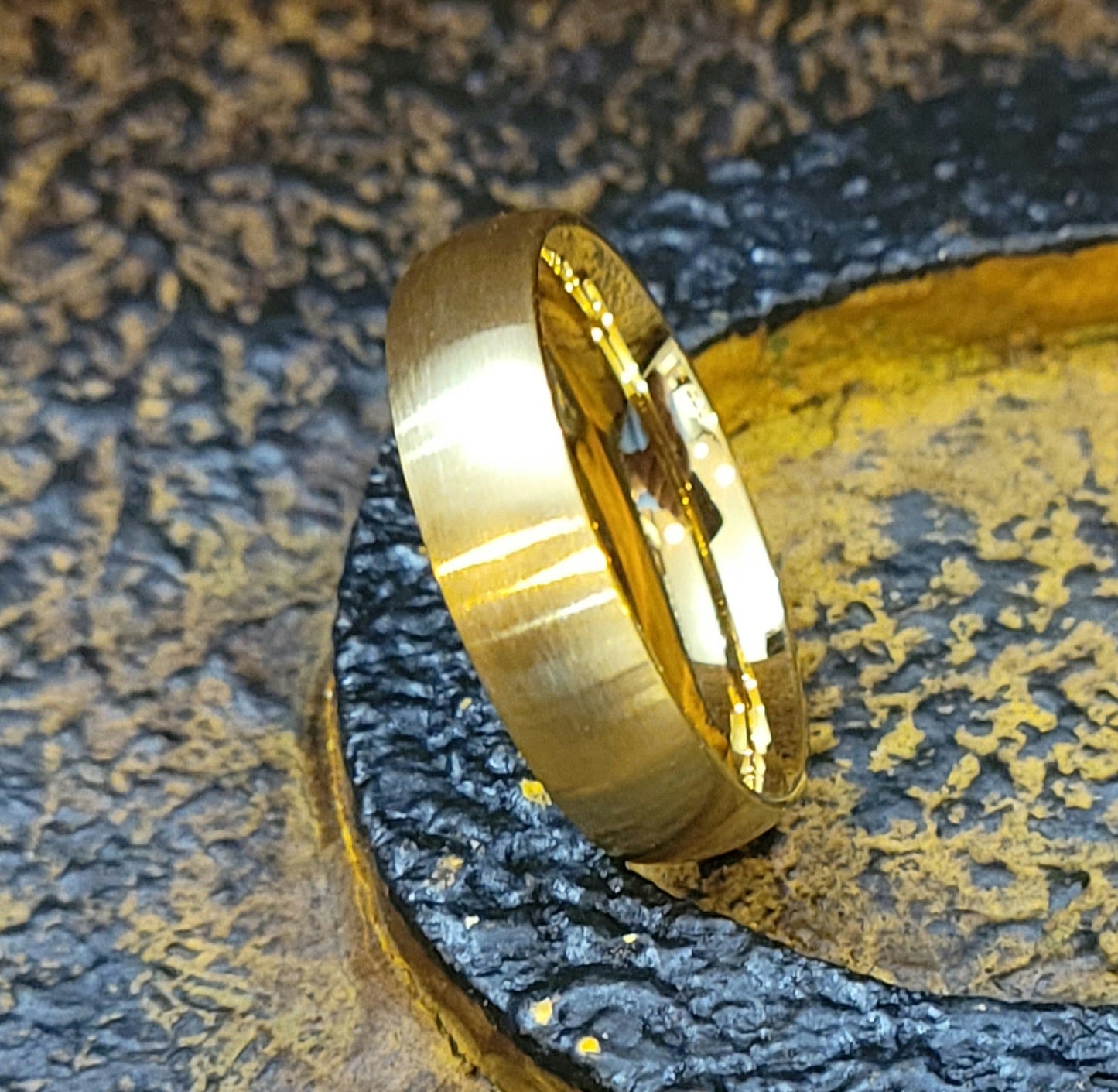 ThinkEngraved wedding Band Custom Engraved Men's Matte Gold Wedding Ring - Personalized Wedding Ring For Him