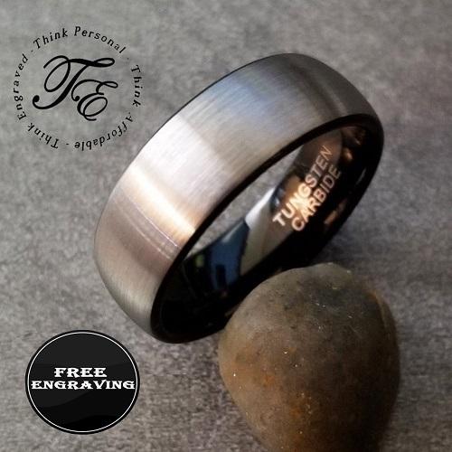 ThinkEngraved wedding Band Custom Engraved Men's Tungsten Brushed Steel Wedding Ring - Personalized Handwriting