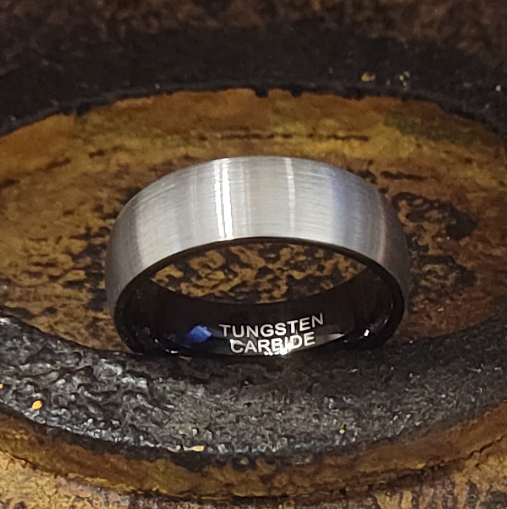 ThinkEngraved wedding Band Custom Engraved Men's Tungsten Brushed Steel Wedding Ring - Personalized Handwriting