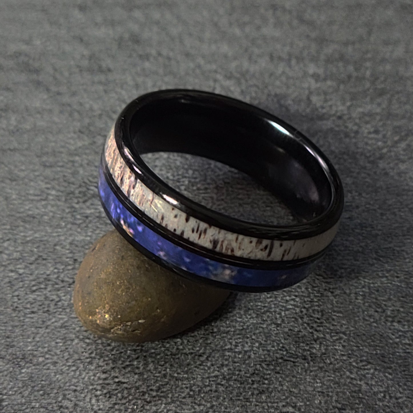 ThinkEngraved wedding Band Engraved Men's Deer Antler and Tungsten Ring - Engraved Handwriting Antler Ring For Men