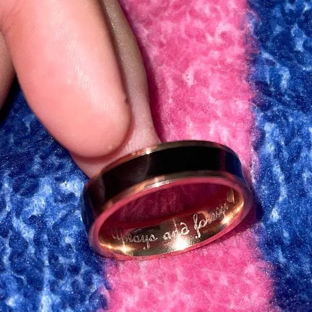 ThinkEngraved wedding Band Engraved Women's Wedding Promise Ring - Ceramic Rose Gold Stainless Steel