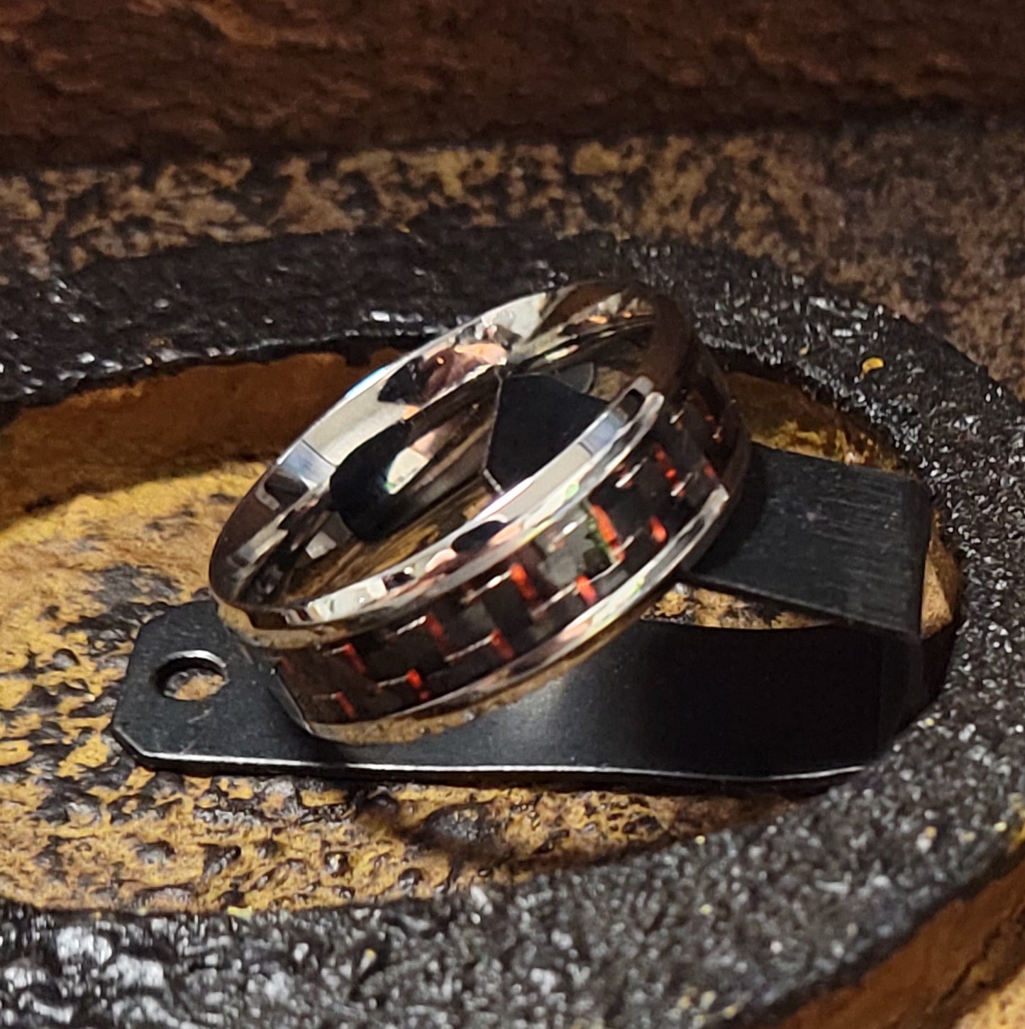 ThinkEngraved wedding Band Men's Engraved Red and Black Carbon Fiber Wedding Ring - Guy's Personalized Wedding Ring