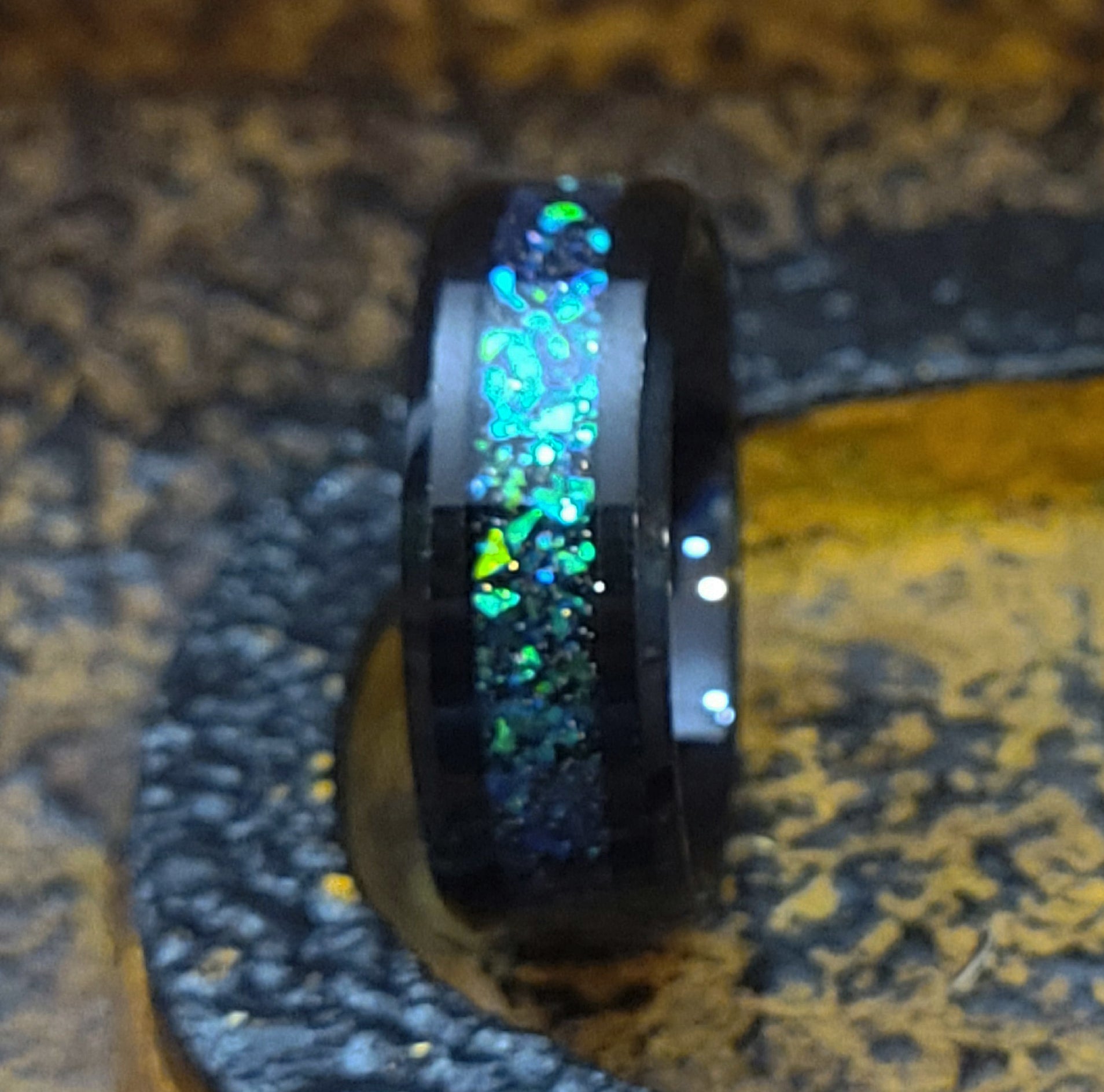 ThinkEngraved wedding Band Men's Personalized Galaxy Opal Wedding Ring - Men's Opal Tungsten Wedding Ring