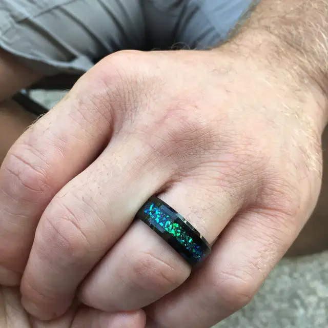 ThinkEngraved wedding Band Men's Personalized Galaxy Opal Wedding Ring - Men's Opal Tungsten Wedding Ring