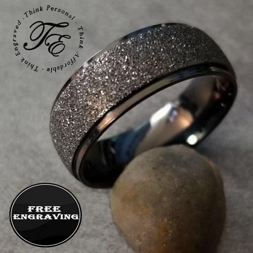 ThinkEngraved wedding Band Personalized Engraved Men's Black Sandblasted Wedding Ring - Wedding Ring For Guys