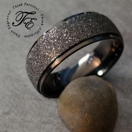 ThinkEngraved wedding Band Personalized Engraved Men's Black Sandblasted Wedding Ring - Wedding Ring For Guys
