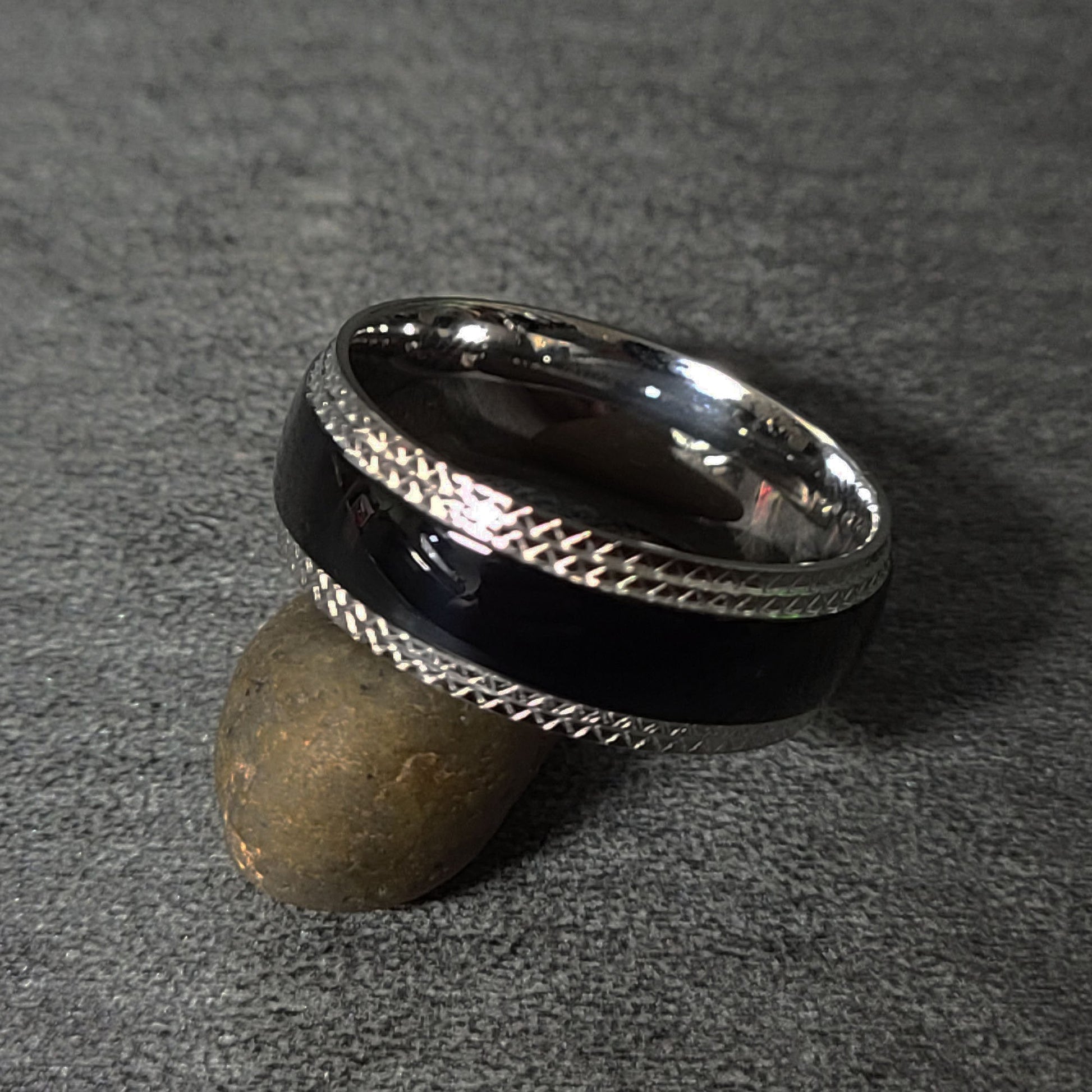 ThinkEngraved wedding Band Personalized Engraved Men's Wedding Ring Stainless Steel X-Band Wedding Ring