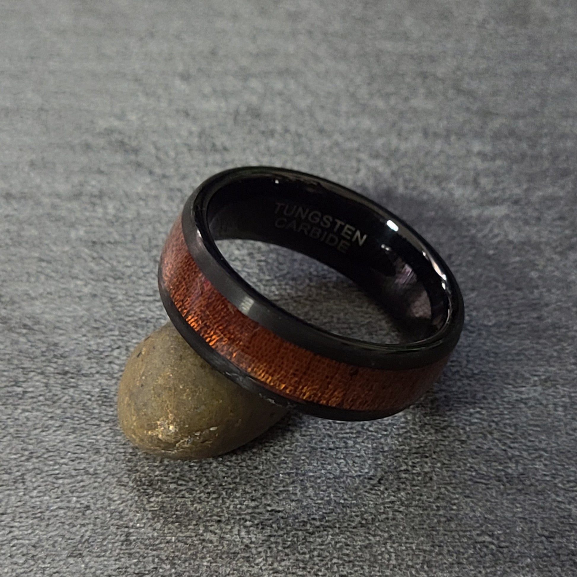 ThinkEngraved wedding Band Personalized Engraved Men's Wood Inlay Tungsten Wedding Ring
