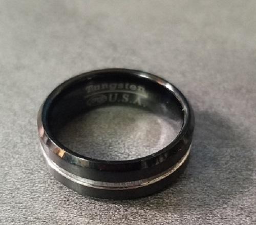 ThinkEngraved wedding Band Personalized Men's Black Silver Line Tungsten Wedding Band - Handwriting Ring