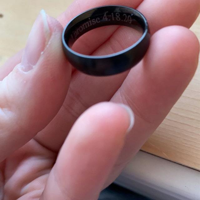 ThinkEngraved wedding Band Personalized Men's Black Wedding Ring - Engraved Men's Ring Handwriting Ring