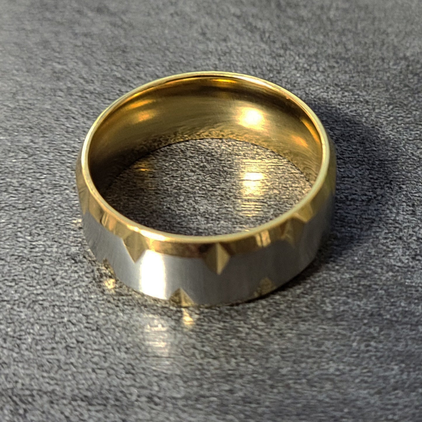 ThinkEngraved wedding Band Personalized Men's Gold Notched Wedding Ring - Engraved Handwriting Wedding Ring