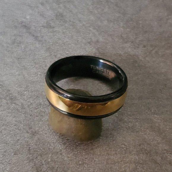 ThinkEngraved wedding Band Personalized Men's Gold Tungsten Wedding Ring - Engraved Tungsten Handwriting Ring