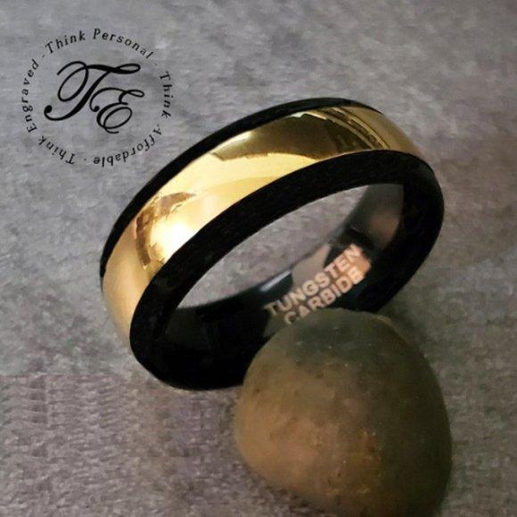 ThinkEngraved wedding Band Personalized Men's Gold Tungsten Wedding Ring - Engraved Tungsten Handwriting Ring