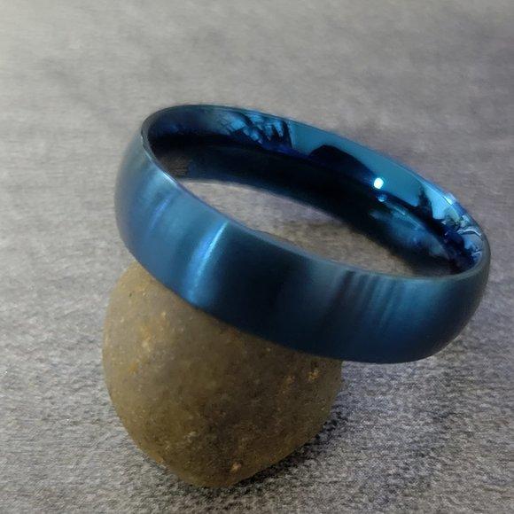 ThinkEngraved wedding Band Personalized Men's Matte Blue Wedding Ring - Engraved Men's Wedding Ring