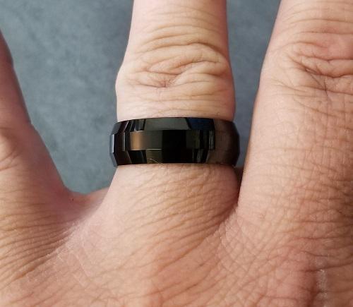 ThinkEngraved wedding Band Personalized Men's Promise Ring - Wide Beveled Real Black Tungsten
