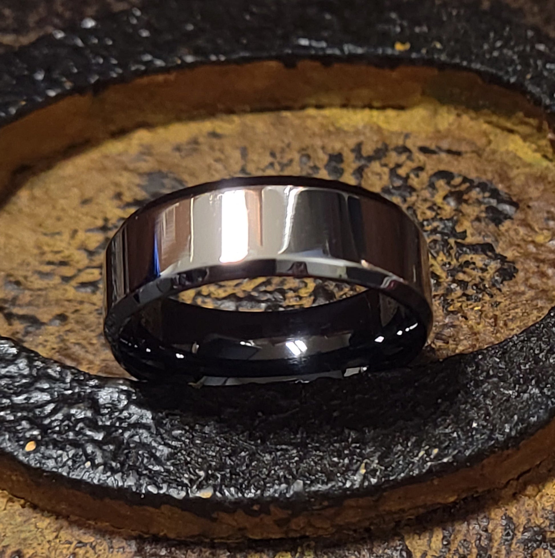 ThinkEngraved wedding Band Personalized Men's Silver and Black Wedding Ring - Engraved Handwriting Wedding Ring
