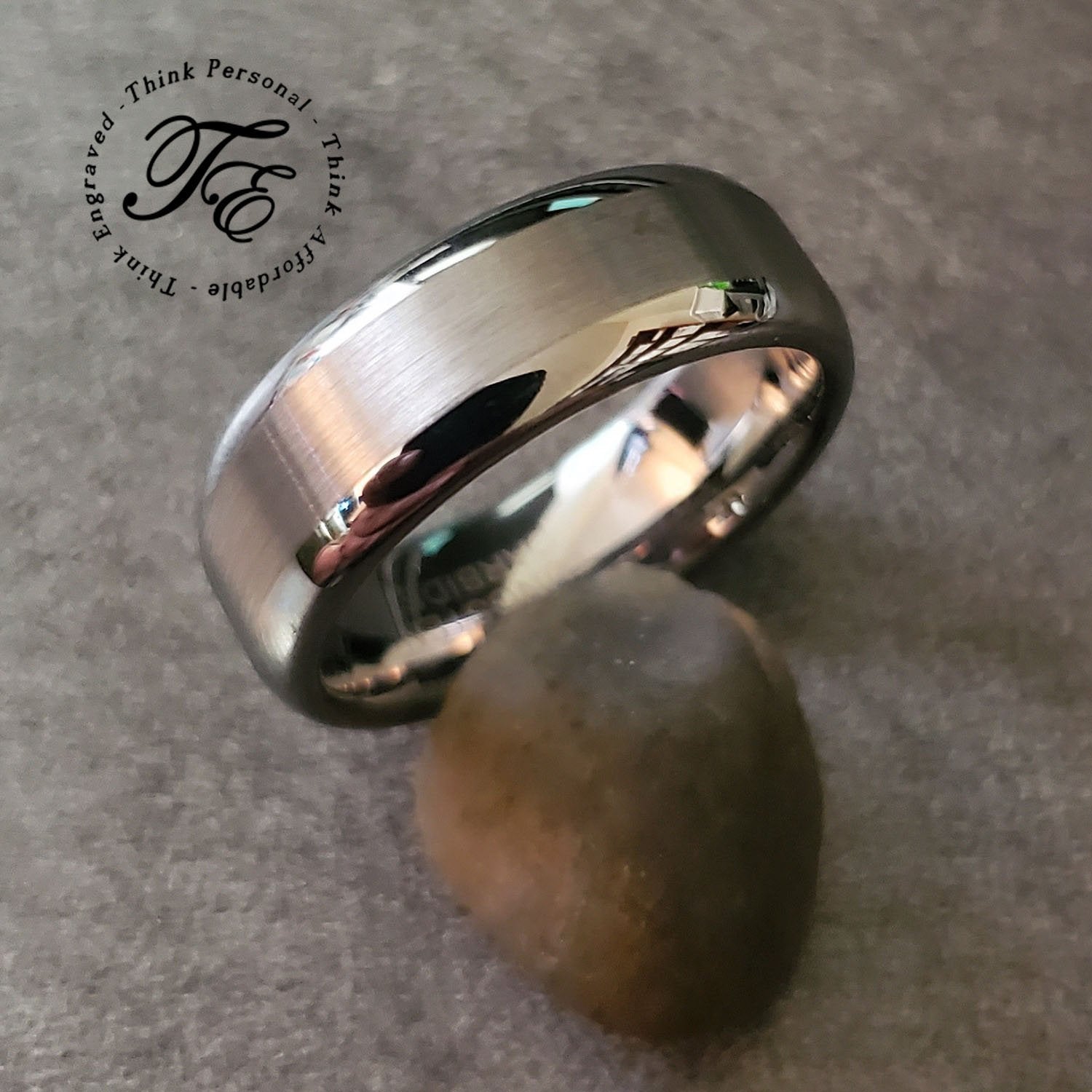 ThinkEngraved wedding Band Personalized Men's Tungsten Wedding Ring - Brushed Steel Outer Band