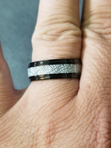 ThinkEngraved wedding Band Personalized Men's Tungsten Wedding Ring With IMI Meteorite Inlay - Engraved Ring