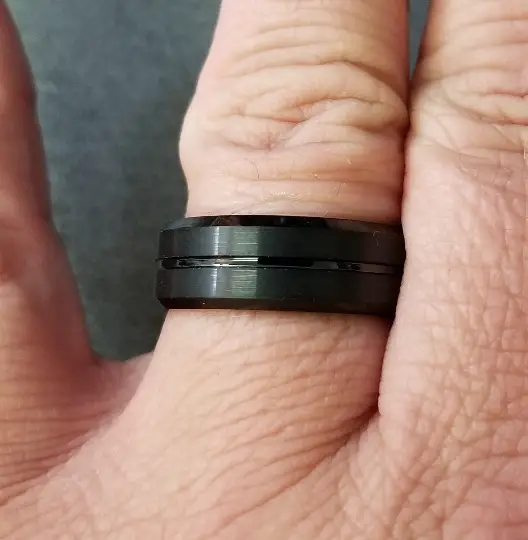 ThinkEngraved wedding Band Personalized Men's Wedding Band - Matte Black Grooved Stainless Steel